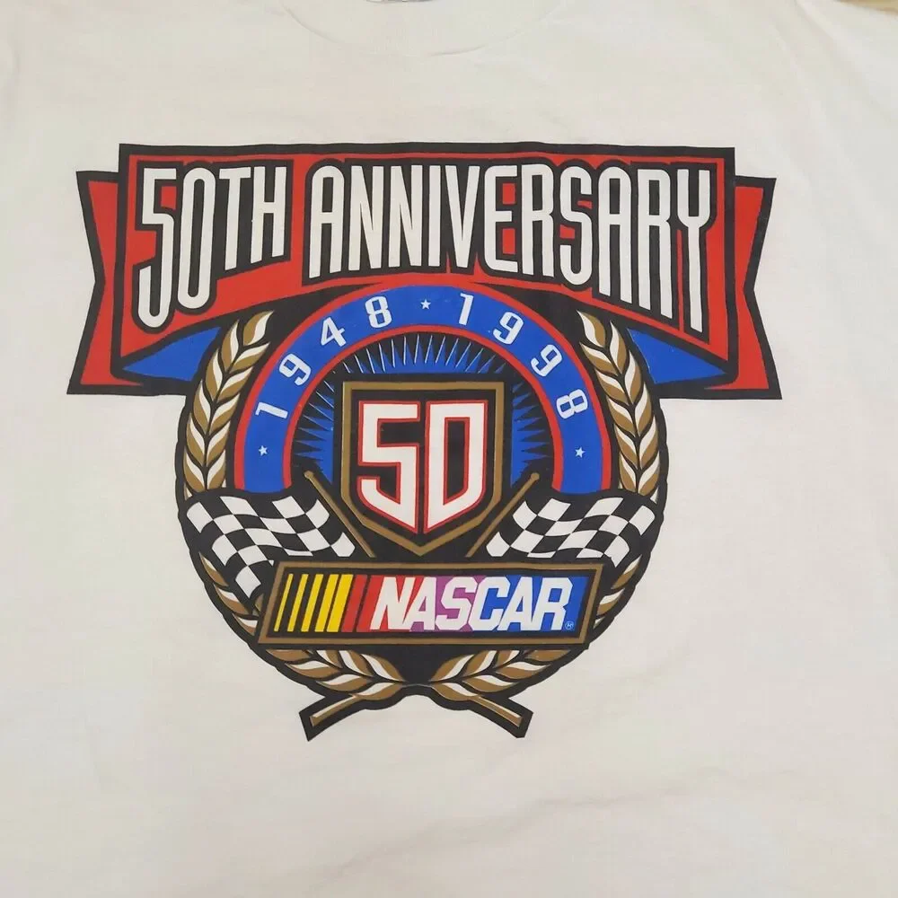 Vintage NASCAR 50th Anniversary 1998 T Shirt Mens XL Checkered Flag Sports